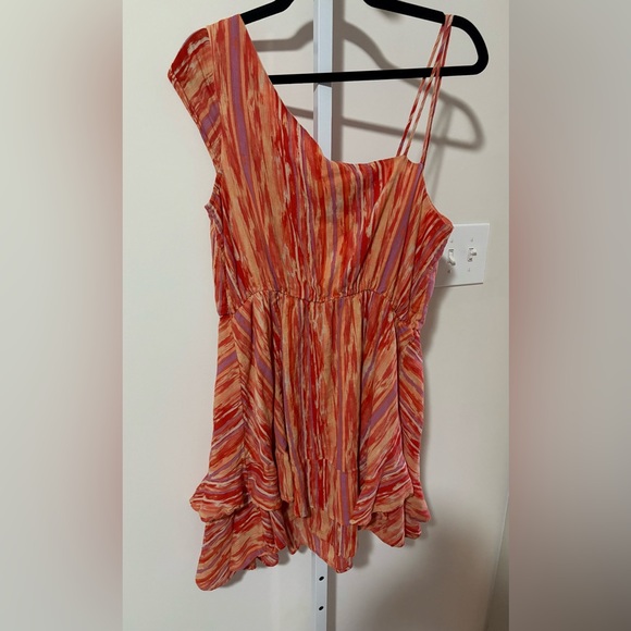 Free People Red and Orange One-Shoulder Mini Dress - Picture 3 of 4